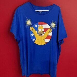 The Simpson's Sparkler T-Shirt Homer Simpson Men Size 2XL Blue Fireworks Flag TV